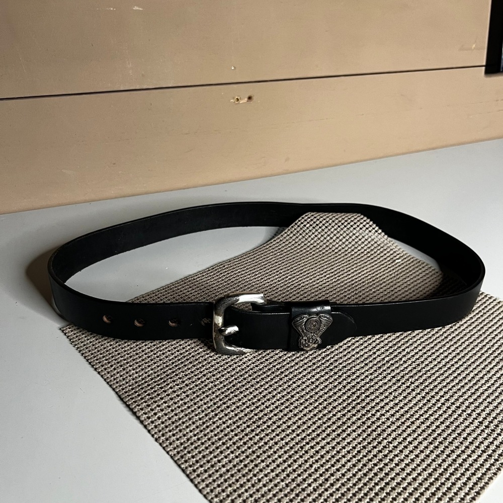 Harley-Davidson Mens Black Leather Belt‎ V-Twin Engine Emblem USA Made 36 Inch